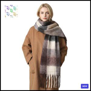 Chunky Plaid Winter Scarf Oversized Shawl Wrap Thick Warm Fashion Accessory